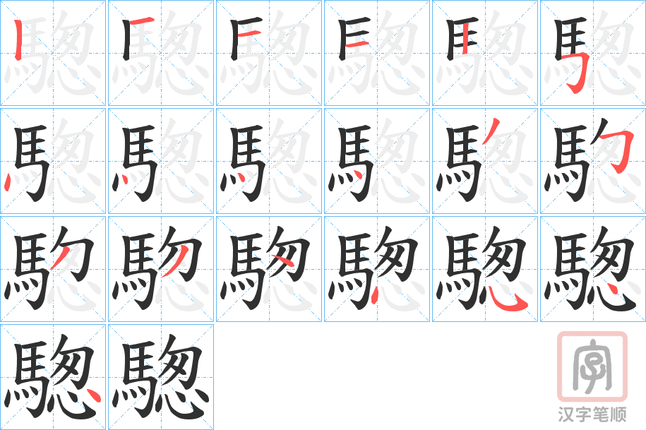《騘》的笔顺分步演示（一笔一画写字）