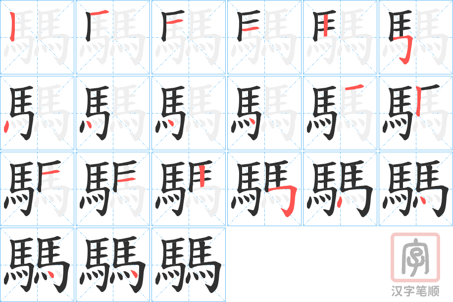 《騳》的笔顺分步演示（一笔一画写字）