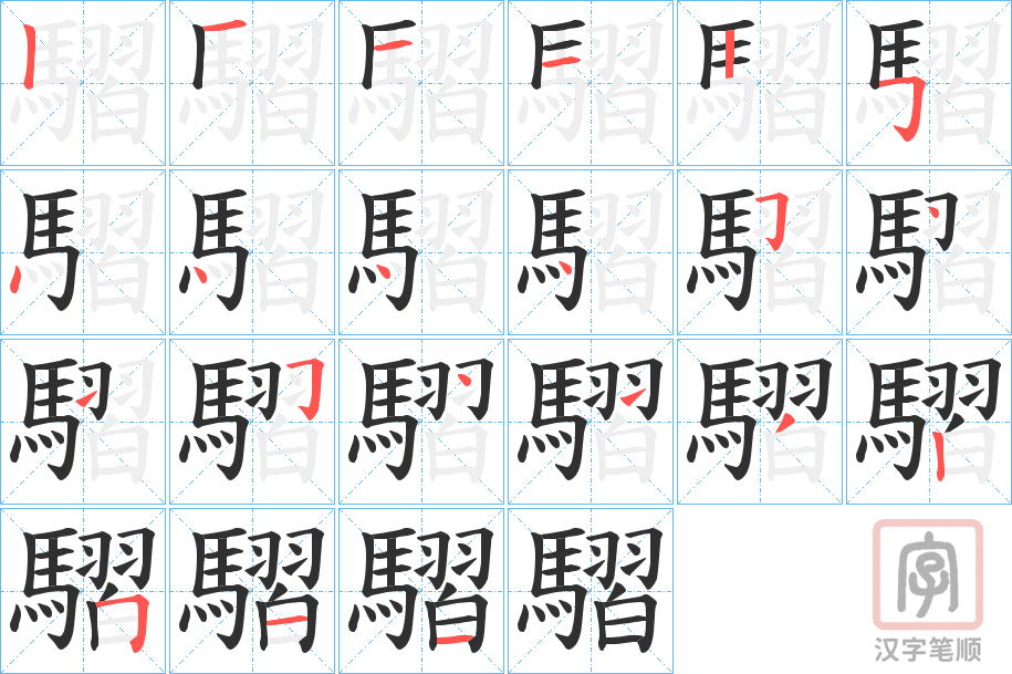 《騽》的笔顺分步演示（一笔一画写字）