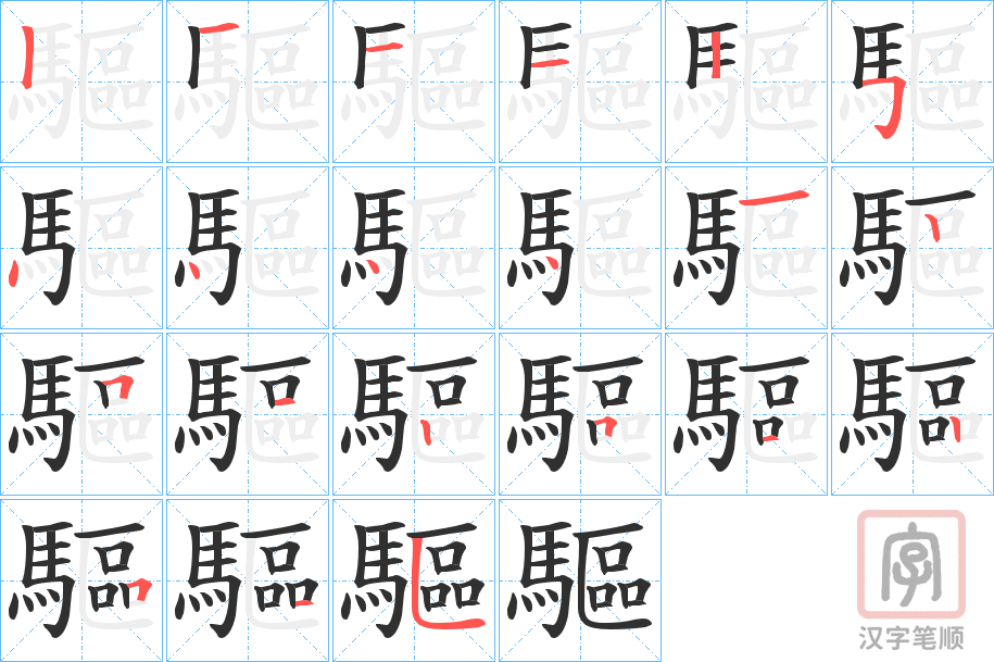 《驅》的笔顺分步演示（一笔一画写字）