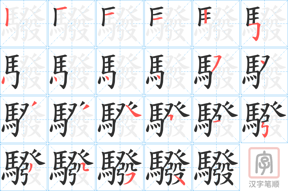 《驋》的笔顺分步演示（一笔一画写字）