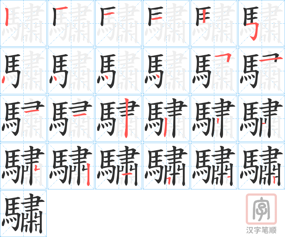《驌》的笔顺分步演示（一笔一画写字）