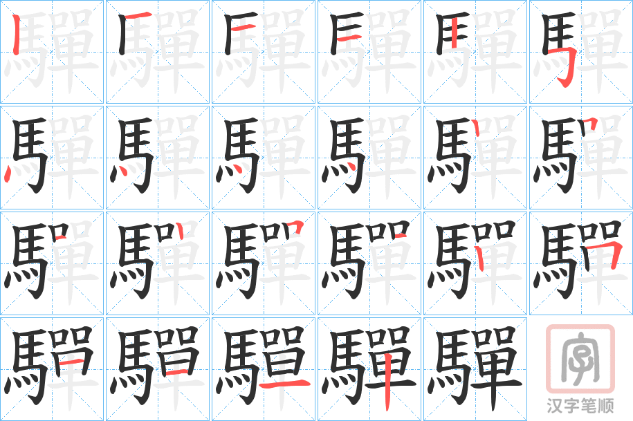 《驒》的笔顺分步演示（一笔一画写字）