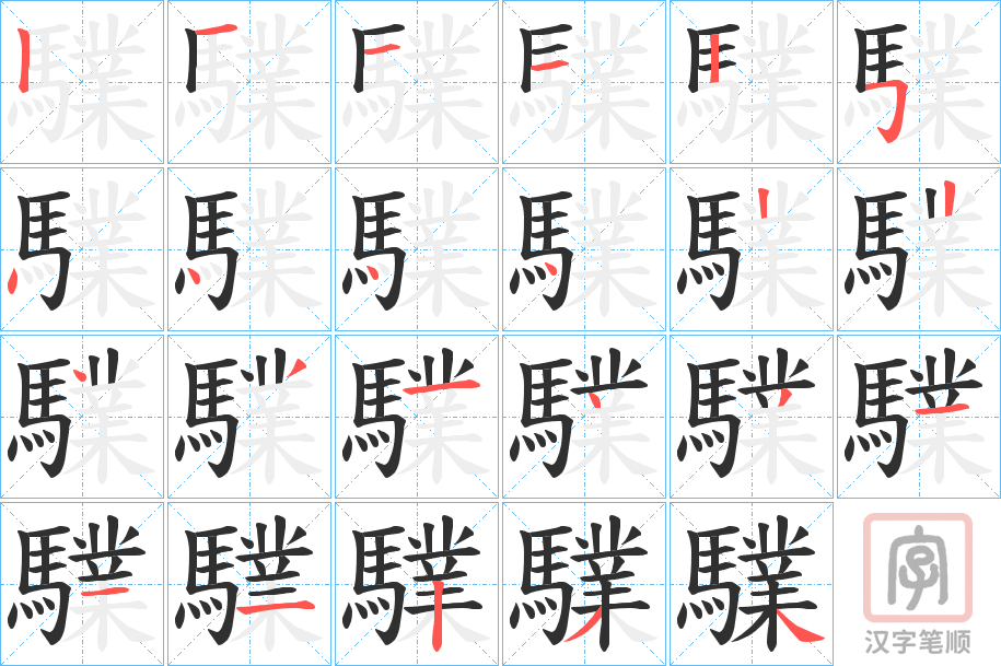 《驜》的笔顺分步演示（一笔一画写字）