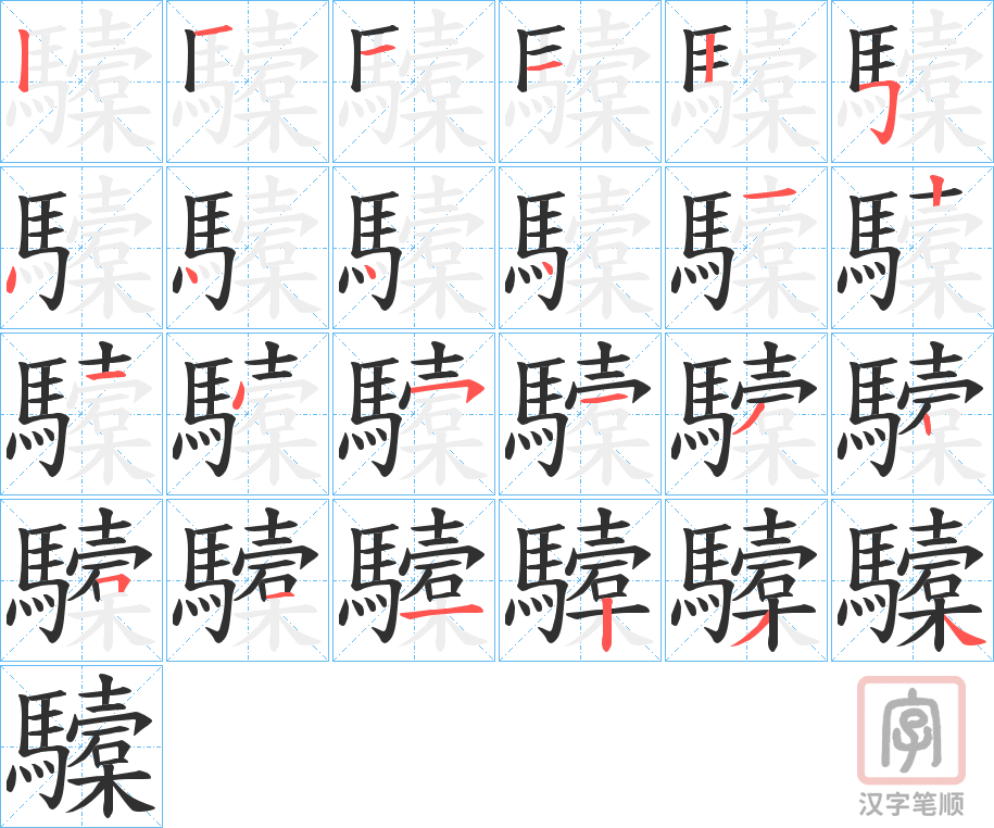 《驝》的笔顺分步演示（一笔一画写字）