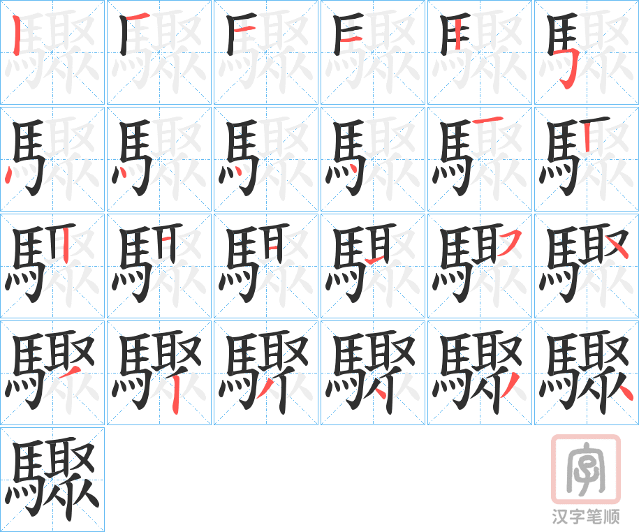 《驟》的笔顺分步演示（一笔一画写字）