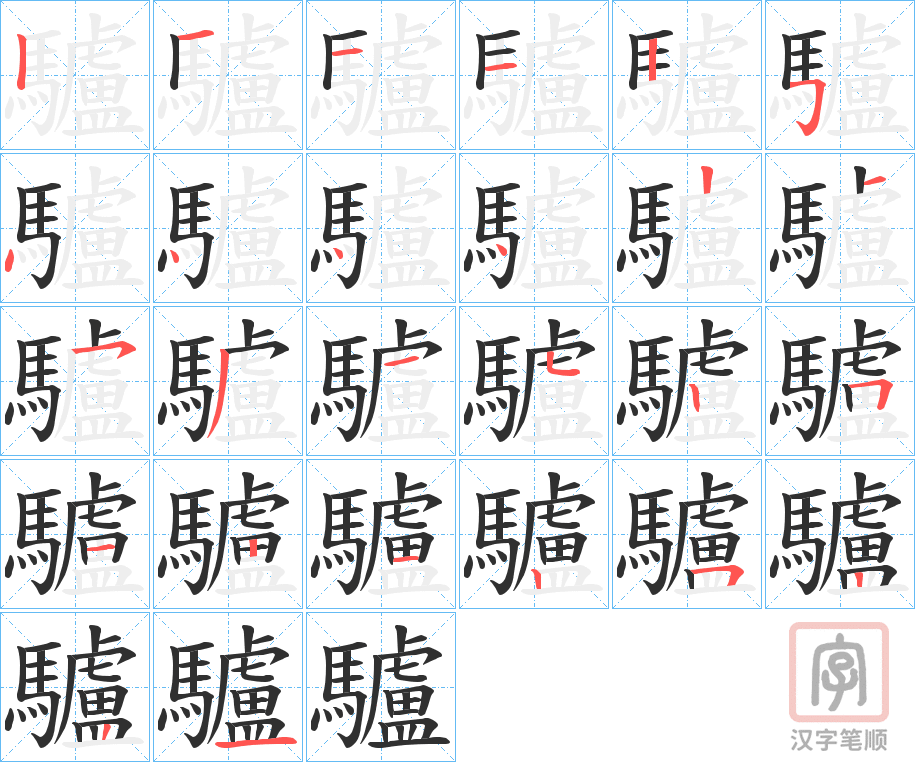 《驢》的笔顺分步演示（一笔一画写字）