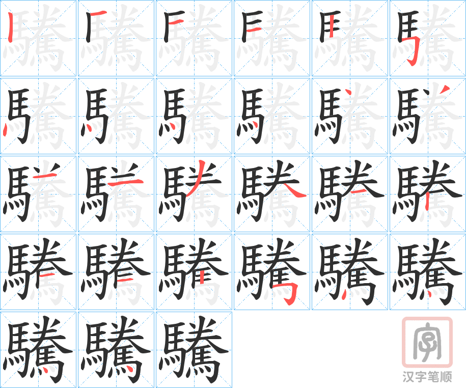 《驣》的笔顺分步演示（一笔一画写字）