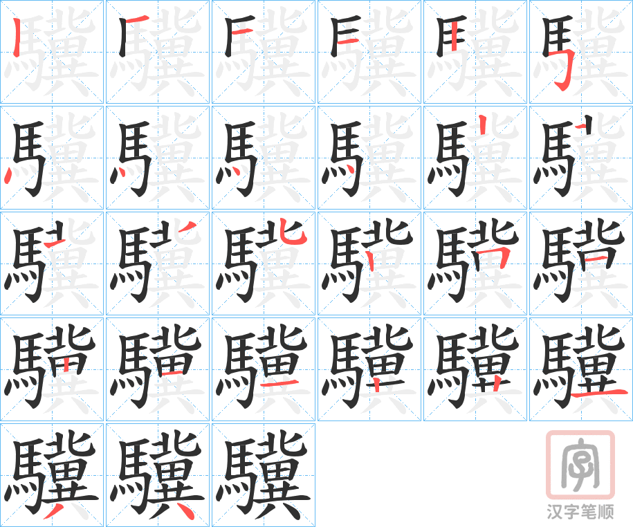 《驥》的笔顺分步演示（一笔一画写字）
