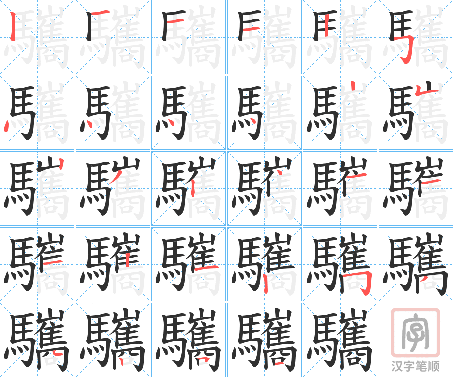 《驨》的笔顺分步演示（一笔一画写字）