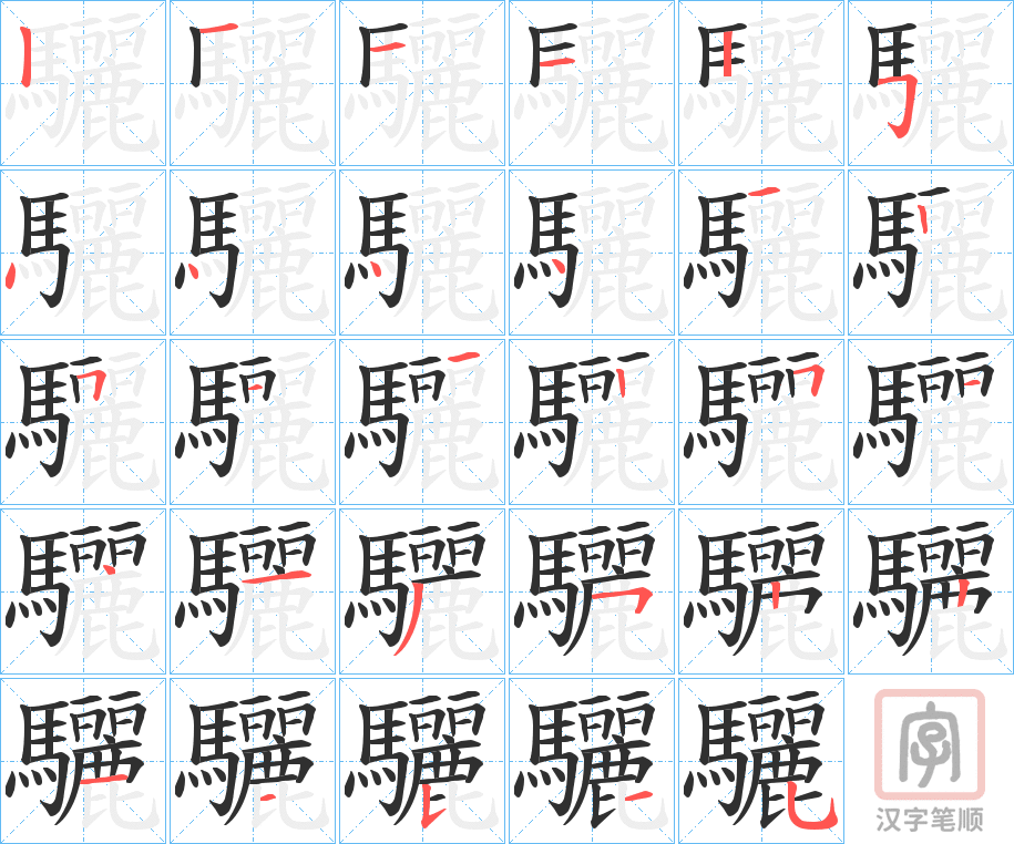 《驪》的笔顺分步演示（一笔一画写字）