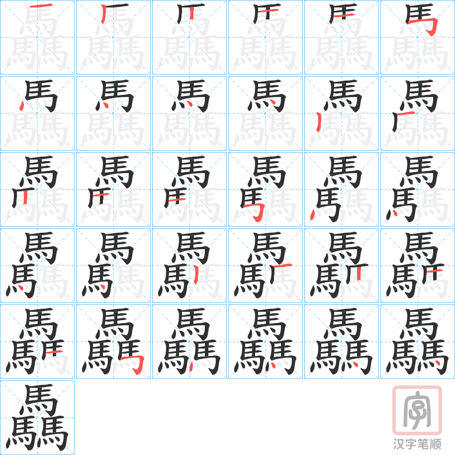 《驫》的笔顺分步演示（一笔一画写字）