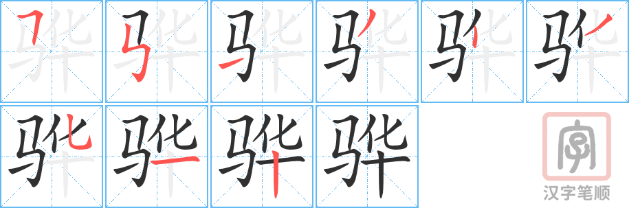 《骅》的笔顺分步演示（一笔一画写字）
