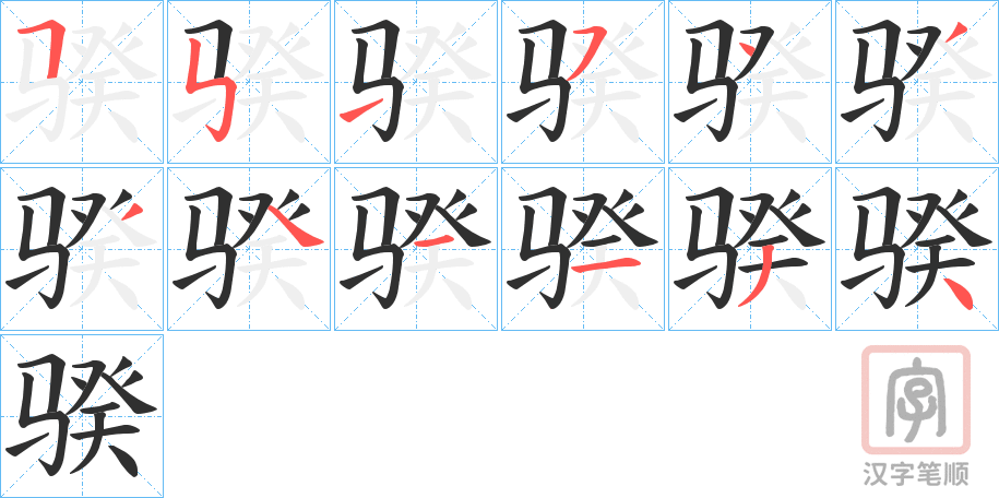 《骙》的笔顺分步演示（一笔一画写字）