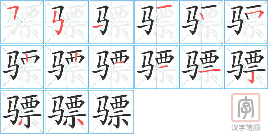 《骠》的笔顺分步演示（一笔一画写字）