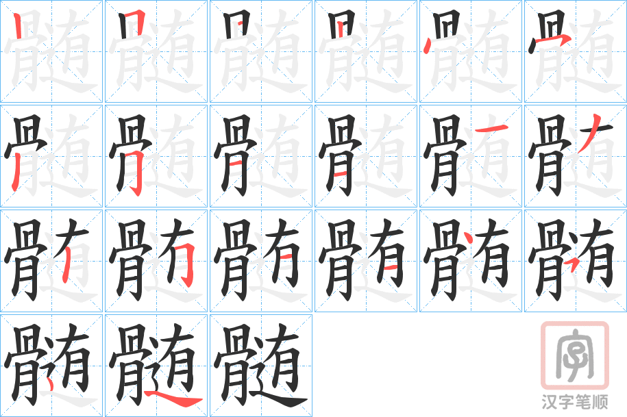 《髄》的笔顺分步演示（一笔一画写字）