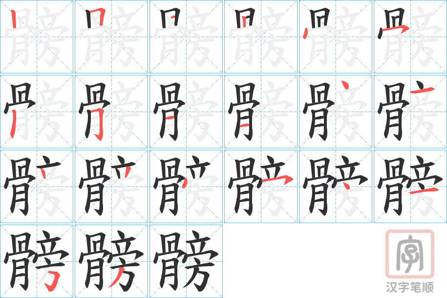 《髈》的笔顺分步演示（一笔一画写字）