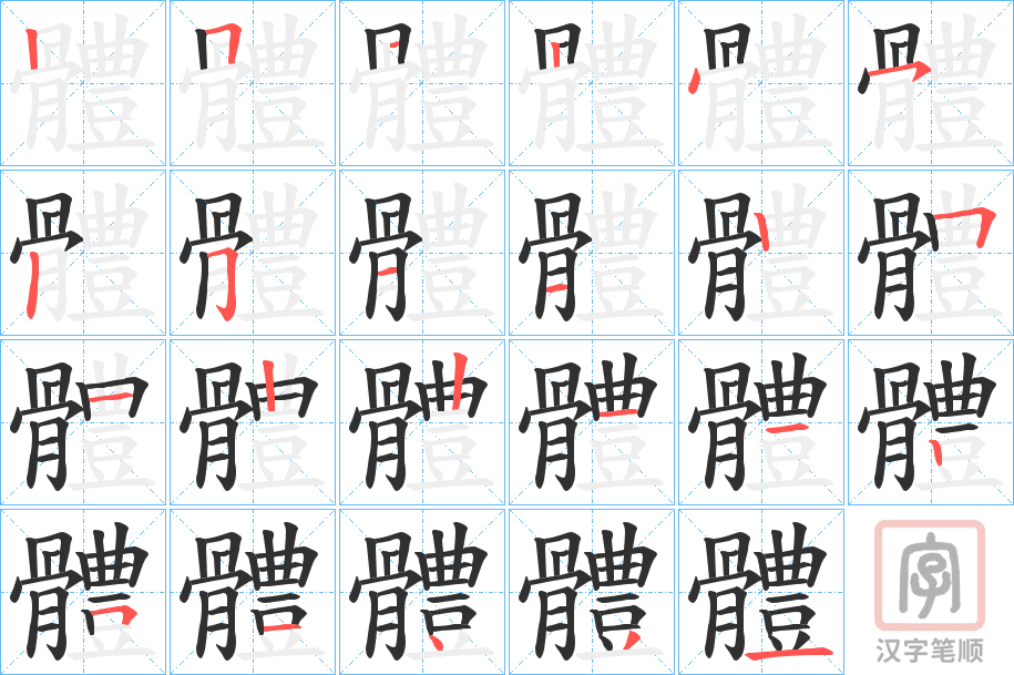 《體》的笔顺分步演示（一笔一画写字）