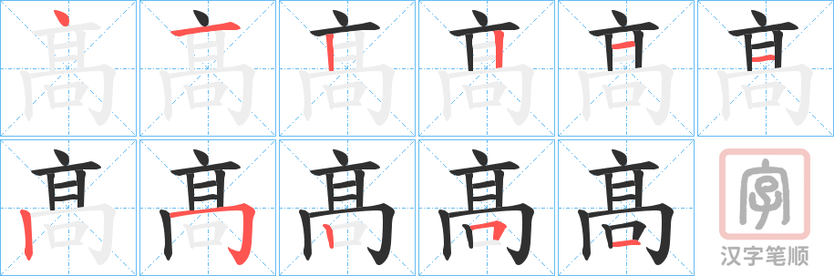 《髙》的笔顺分步演示（一笔一画写字）