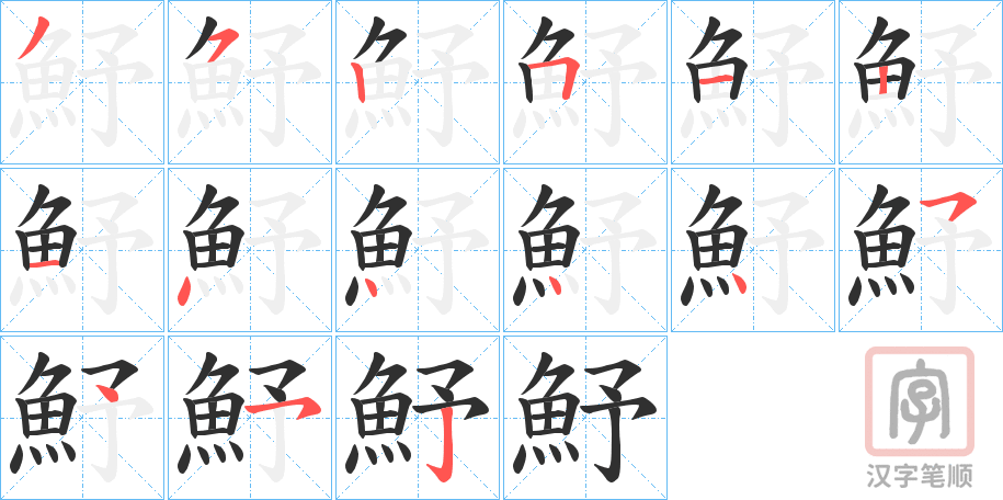《魣》的笔顺分步演示（一笔一画写字）