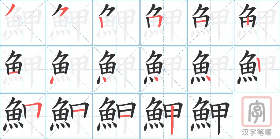 《魻》的笔顺分步演示（一笔一画写字）