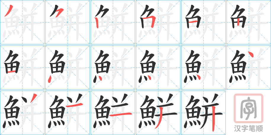 《鮩》的笔顺分步演示（一笔一画写字）