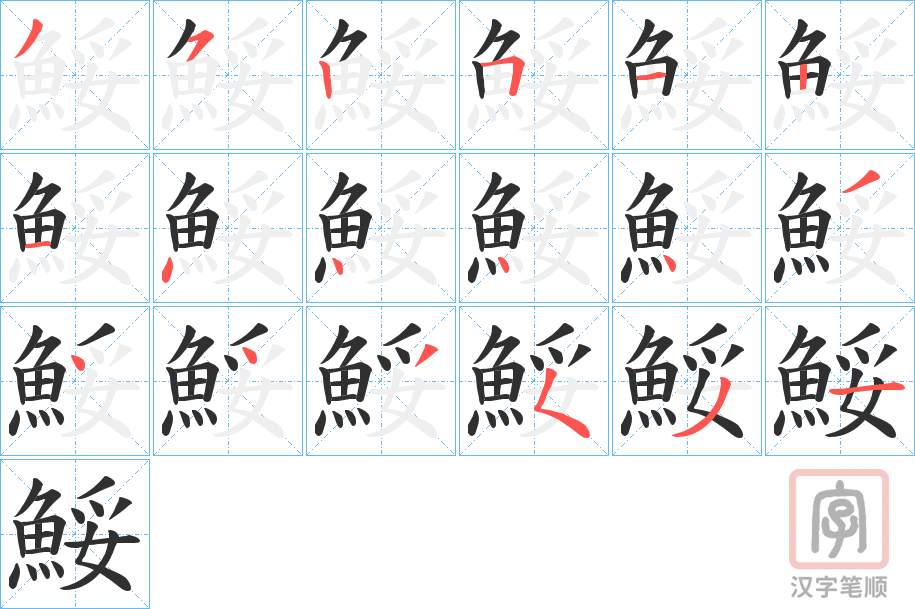 《鮾》的笔顺分步演示（一笔一画写字）