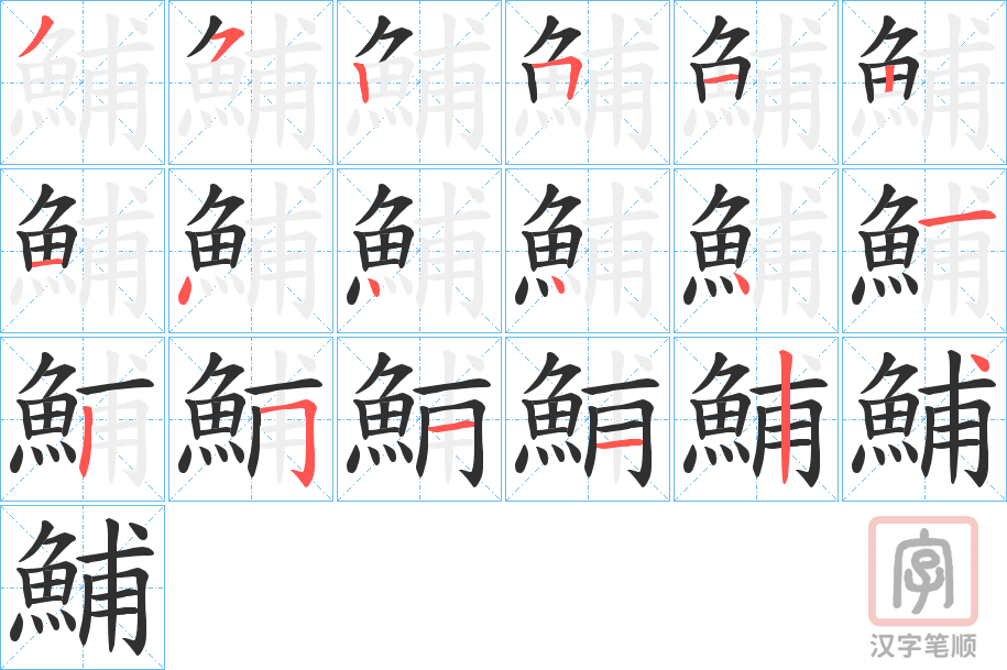 《鯆》的笔顺分步演示（一笔一画写字）