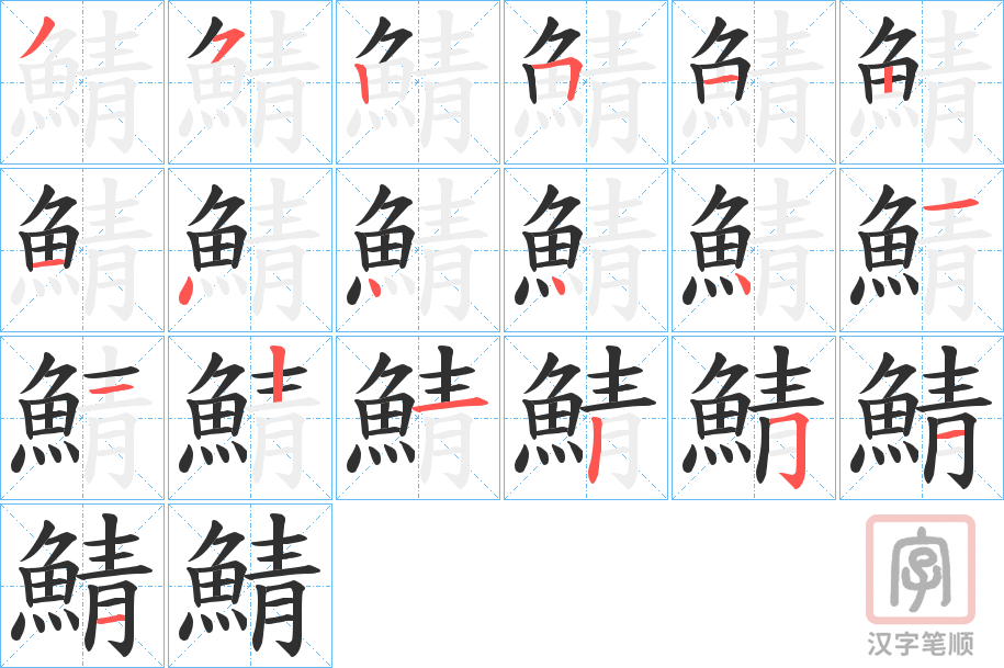 《鯖》的笔顺分步演示（一笔一画写字）
