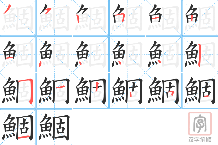 《鯝》的笔顺分步演示（一笔一画写字）