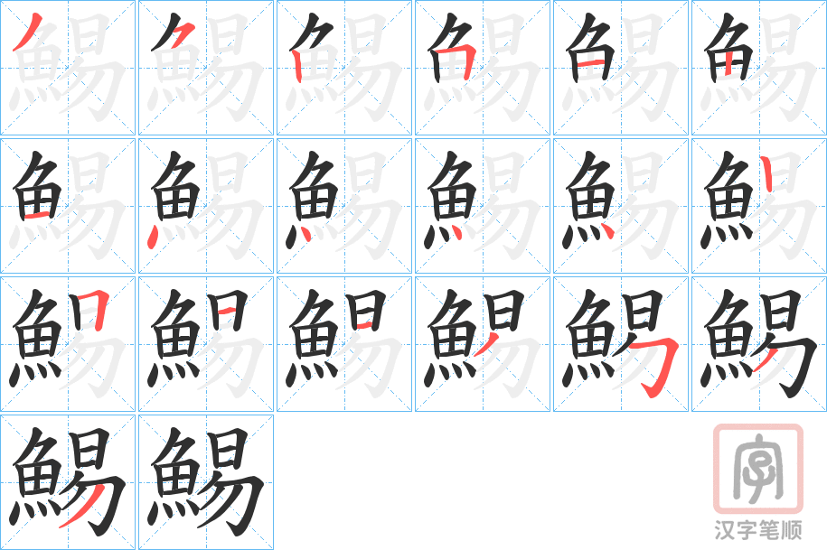 《鯣》的笔顺分步演示（一笔一画写字）