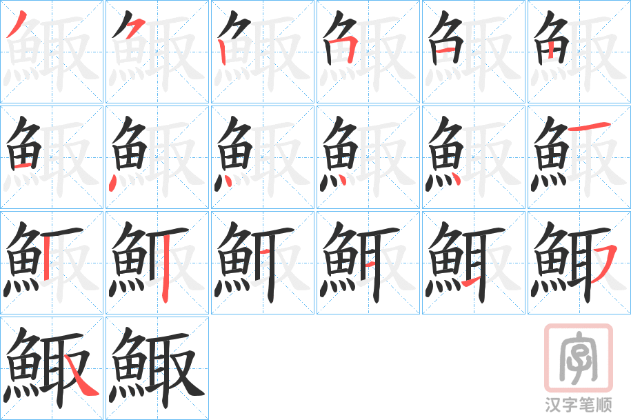 《鯫》的笔顺分步演示（一笔一画写字）