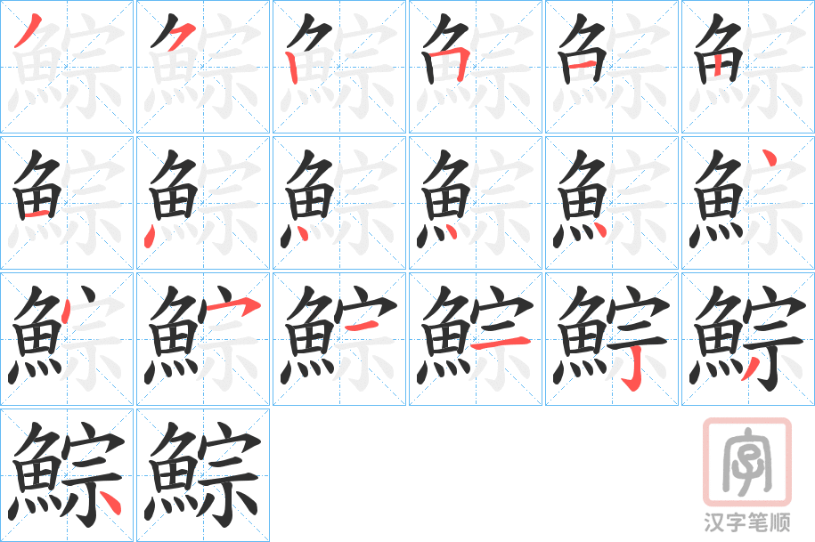 《鯮》的笔顺分步演示（一笔一画写字）