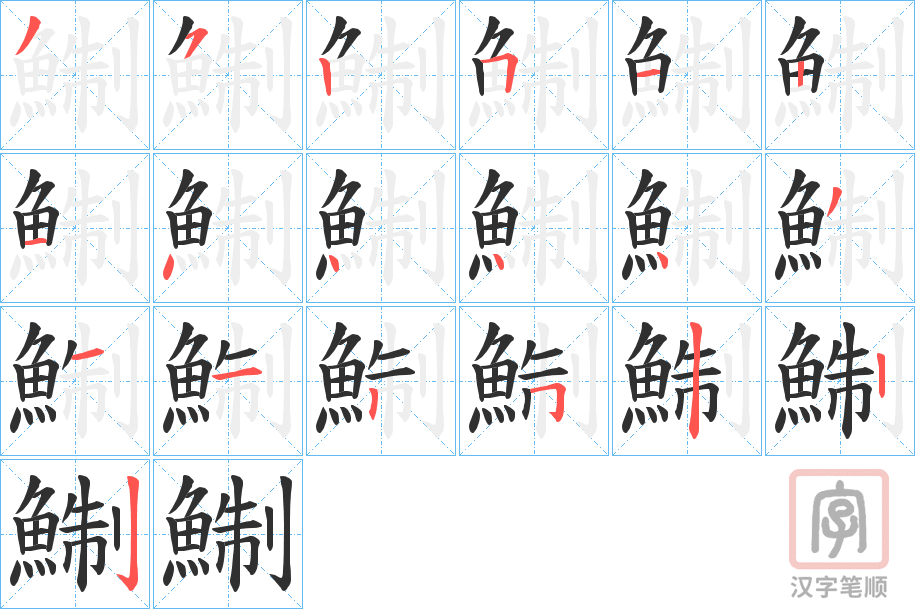 《鯯》的笔顺分步演示（一笔一画写字）
