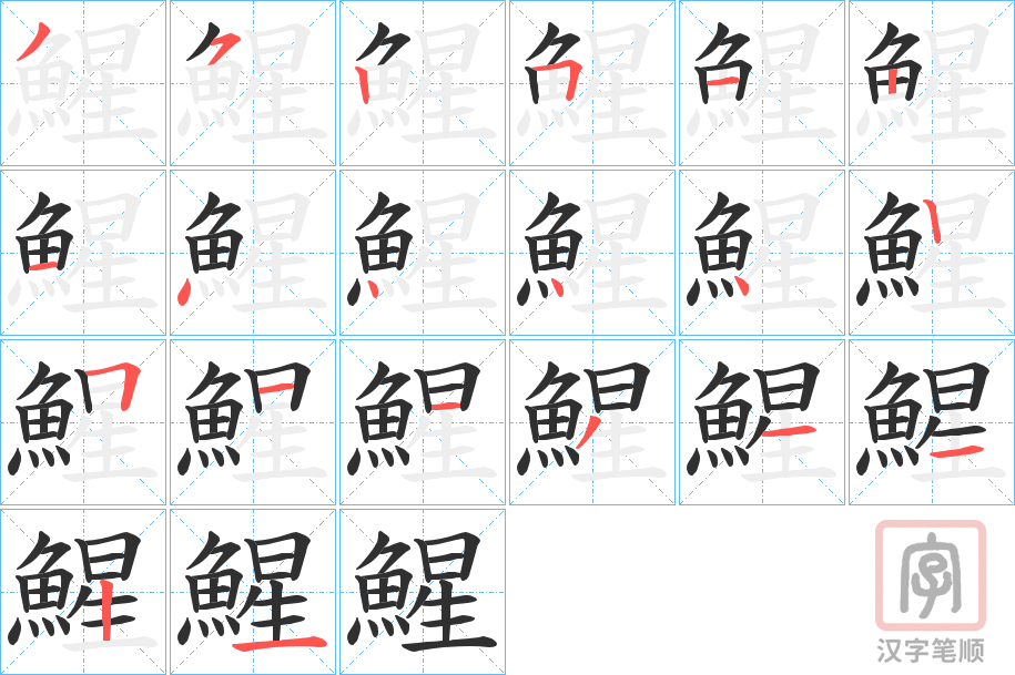 《鯹》的笔顺分步演示（一笔一画写字）
