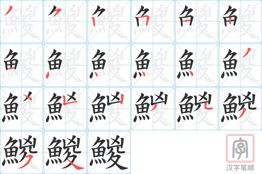 《鯼》的笔顺分步演示（一笔一画写字）