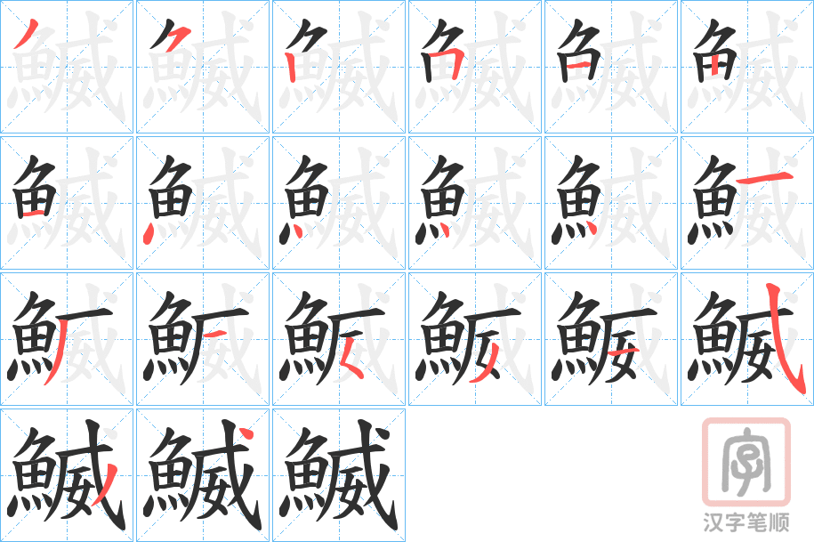 《鰄》的笔顺分步演示（一笔一画写字）