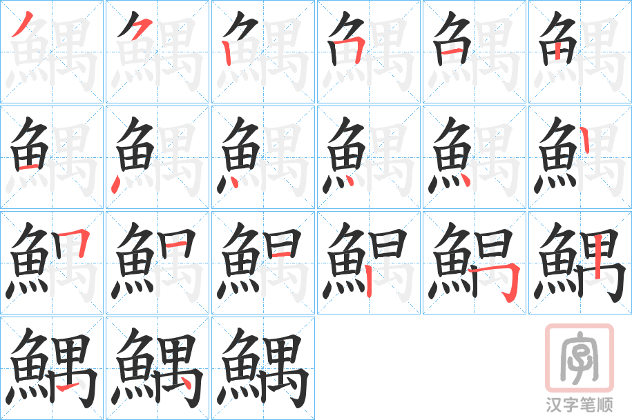《鰅》的笔顺分步演示（一笔一画写字）