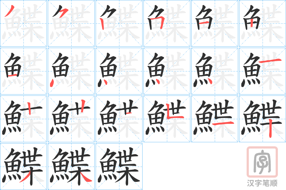 《鰈》的笔顺分步演示（一笔一画写字）