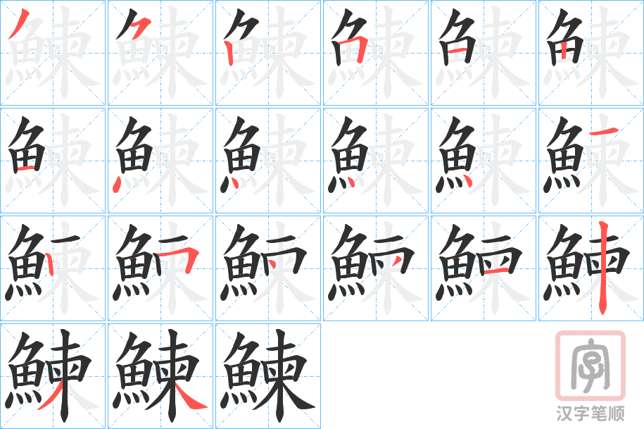 《鰊》的笔顺分步演示（一笔一画写字）