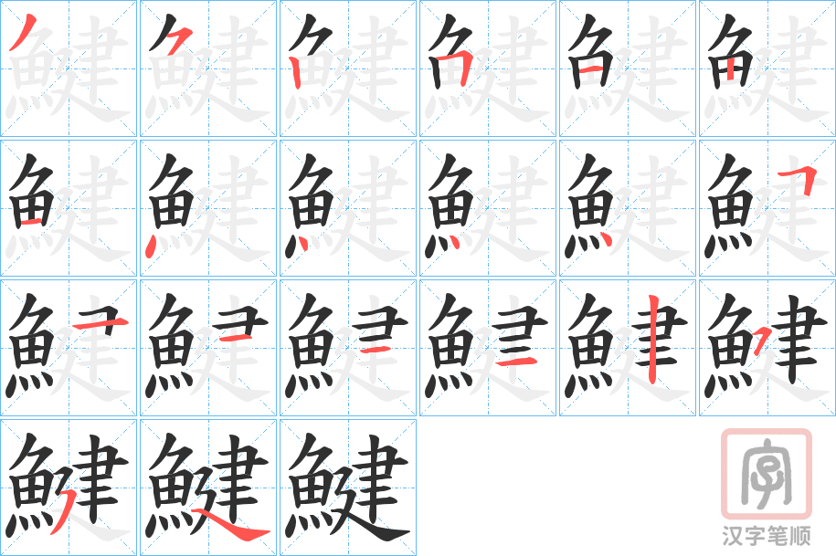《鰎》的笔顺分步演示（一笔一画写字）