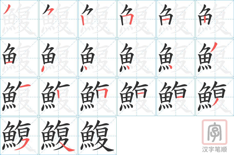 《鰒》的笔顺分步演示（一笔一画写字）