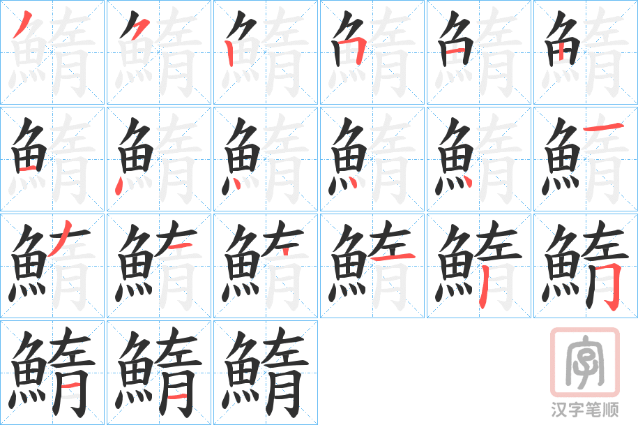 《鰖》的笔顺分步演示（一笔一画写字）