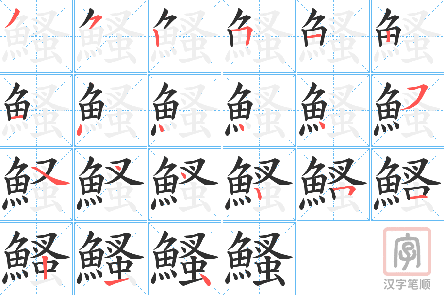 《鰠》的笔顺分步演示（一笔一画写字）
