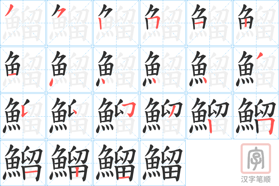 《鰡》的笔顺分步演示（一笔一画写字）