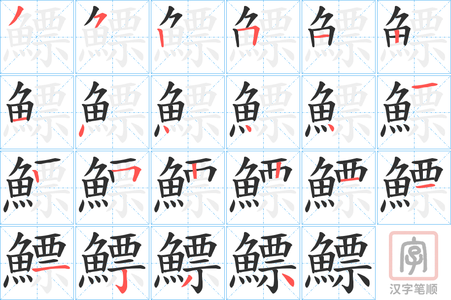 《鰾》的笔顺分步演示（一笔一画写字）