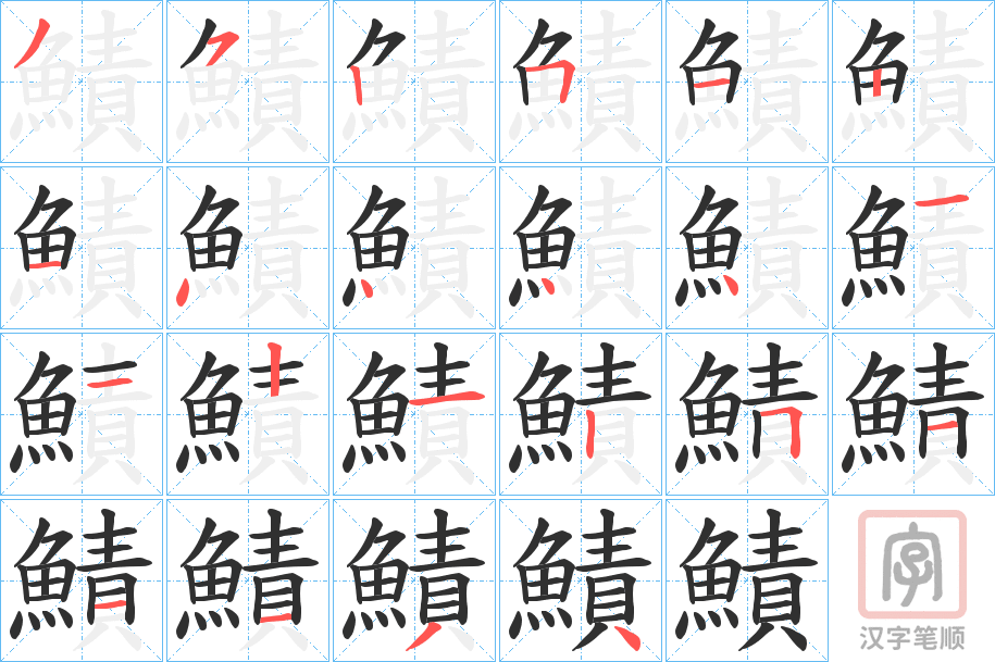 《鰿》的笔顺分步演示（一笔一画写字）