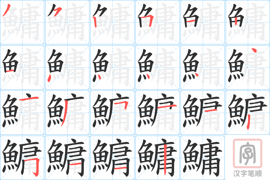 《鱅》的笔顺分步演示（一笔一画写字）