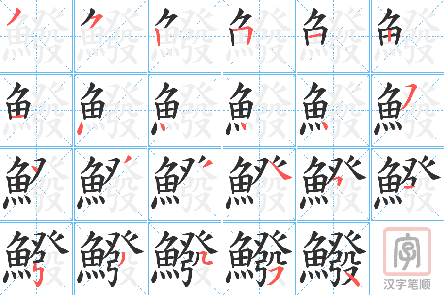 《鱍》的笔顺分步演示（一笔一画写字）