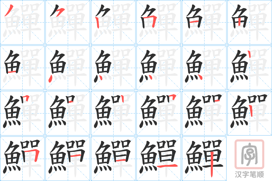 《鱓》的笔顺分步演示（一笔一画写字）